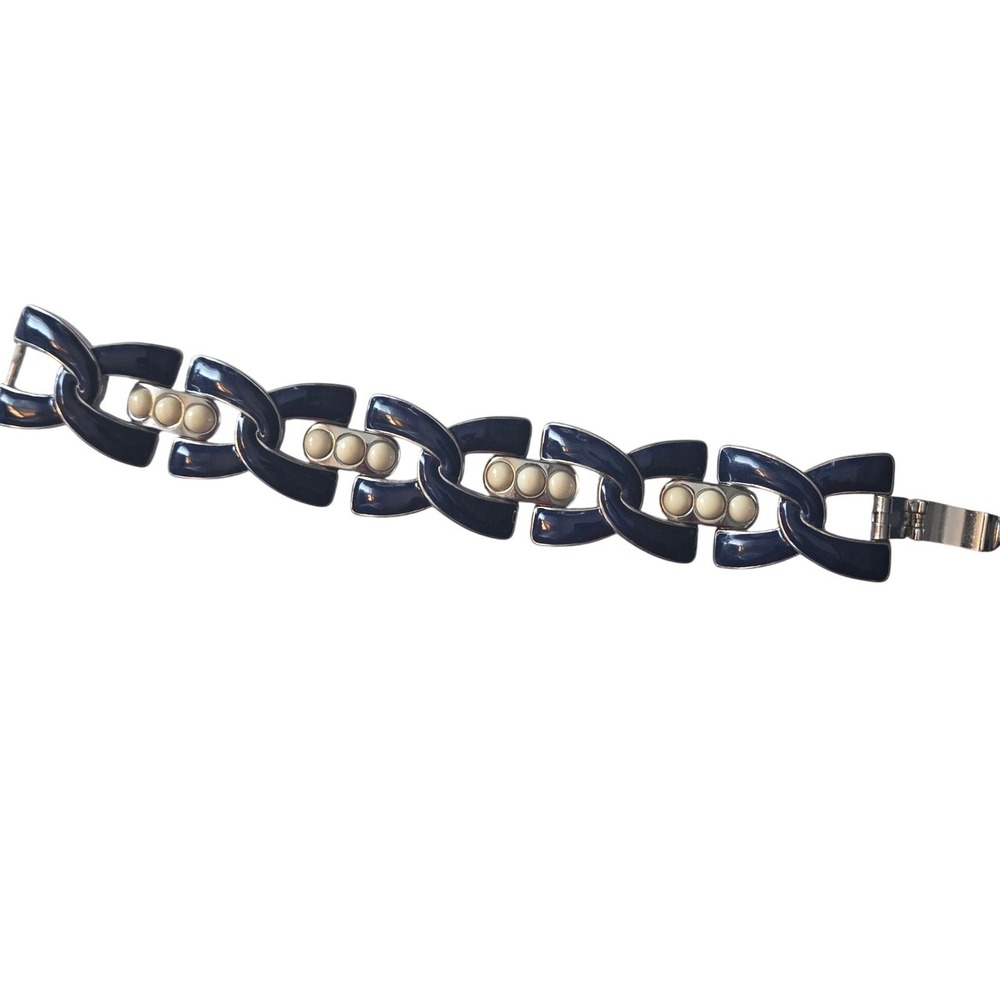 Banana Republic Enamel Navy Blue and White Link Chunky 7 1/2" Bracelet Nautical